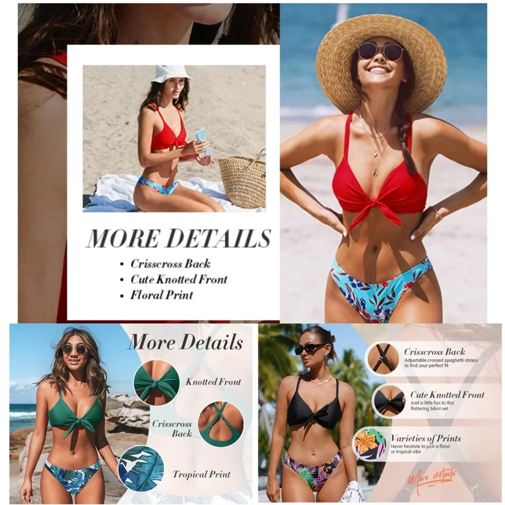 NWT Women's Two Piece Bikini Set Floral Print Knot‎ Bunny Tie SIZE M